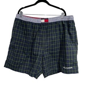 Tommy Hilfiger swim trunks plaid preppy Lined pocket drawstring XL elastic waist